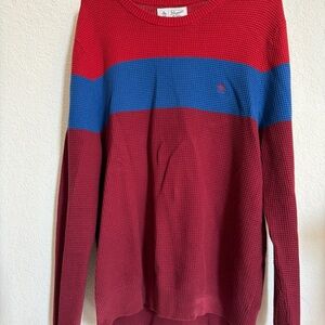 Penguin by Munsingwear Men’s Sweater Blue/Maroon/Red Waffle Knit Crewneck XLarge